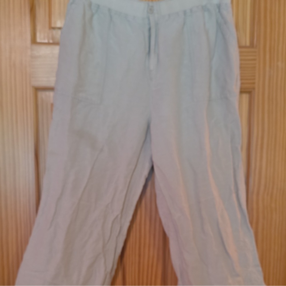 Classic Blues Collection Beige Linen/Rayon Drawstring Pants Pockets